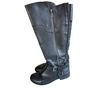 G by Guess Black Knee High Riding Boots Women’s 8M Zip Buckle Equestrian Style